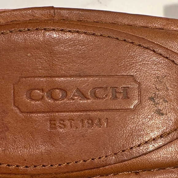 Coach Red Canvas Wedge Slide Sandals with Tan Leather Trim size 8? - Picture 3 of 13